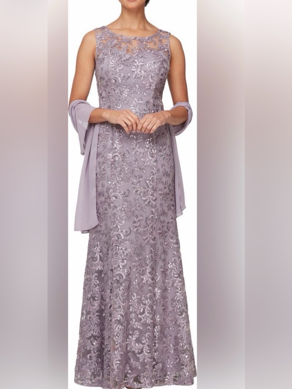Alex Evenings Embellished Lace Evening Gown - Lavender 4